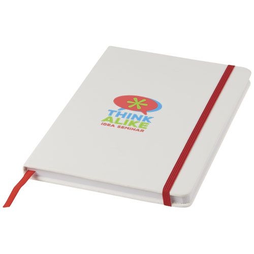 PF107135-3Spectrum weisses A5 Notizbuch mit farbigem Gummiband_ weiss_rot