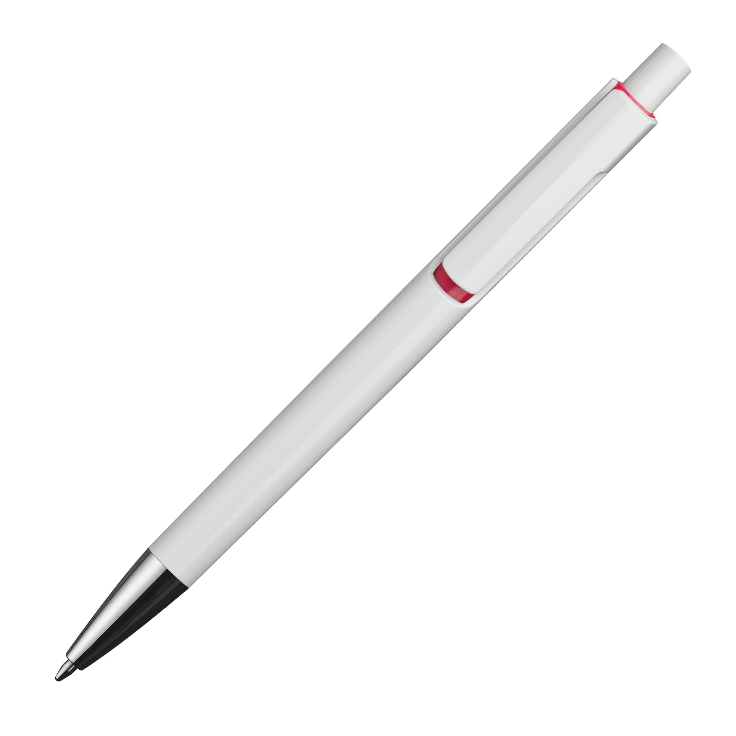 MA13537-05Weisser Kugelschreiber mit farbigen Applikationen _ rot