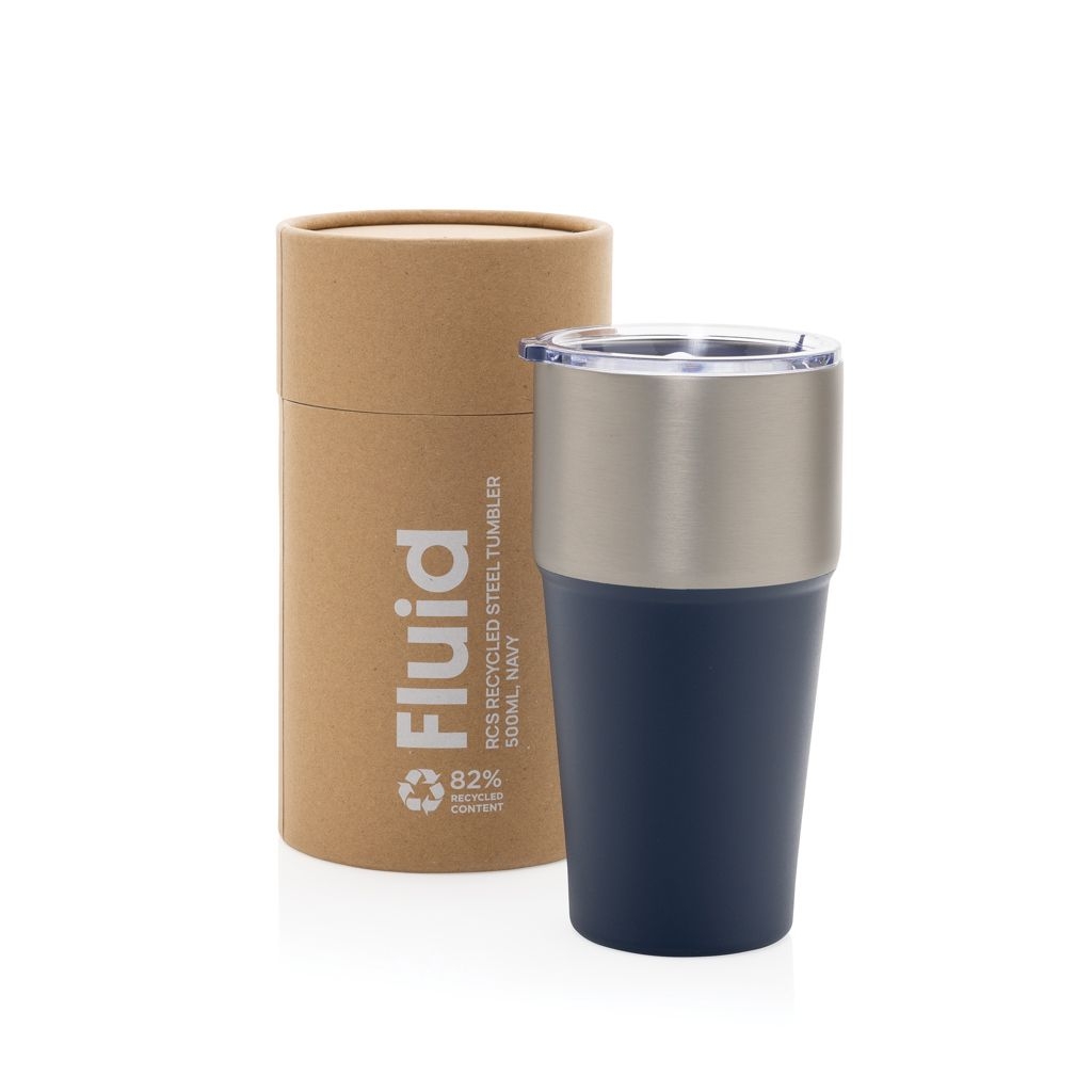 XDP437.13-25Fluid Becher aus RCS-zertifiziert recyceltem Stahl_ 500ml_ navy blau