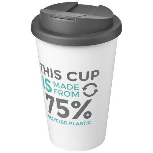 PF210425-35Americano® Eco 350 ml recycelter Becher mit auslaufsicherem Deckel_ grau_weiss