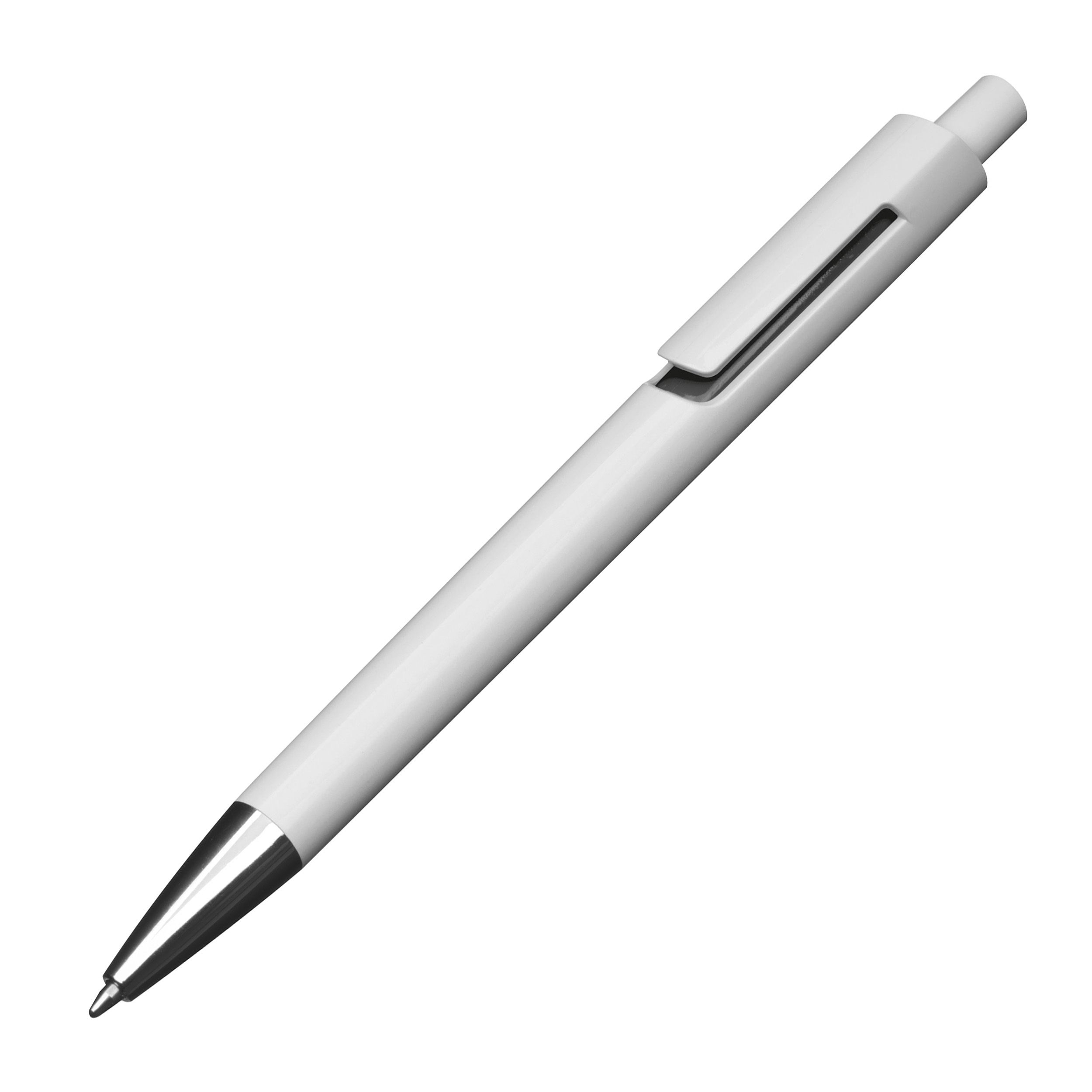 MA13537Weisser Kugelschreiber mit farbigen Applikationen