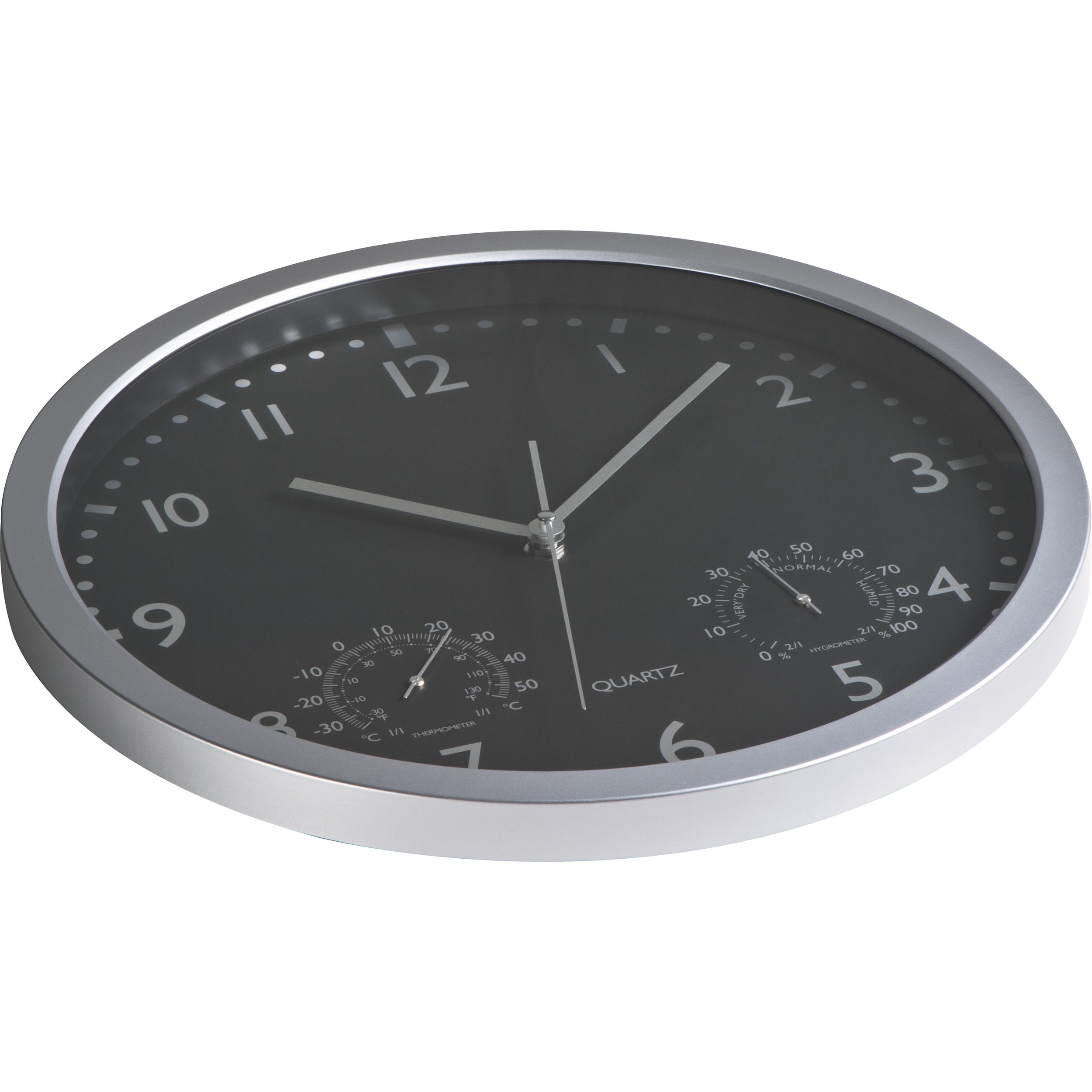 Wanduhr mit Hygro - und Thermometer, schwarz