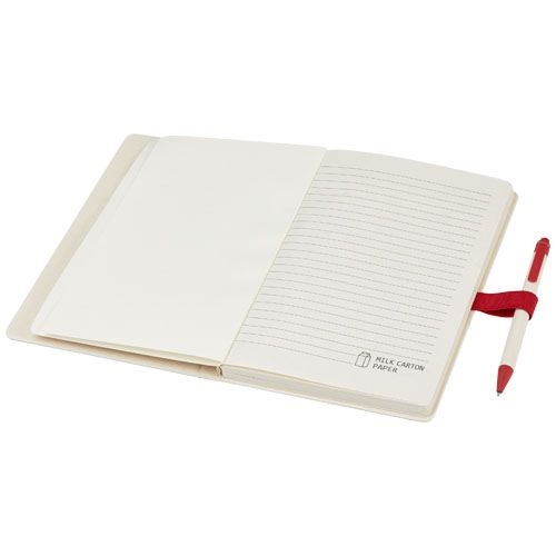 PF107811-2Dairy Dream A5 Notizbuch und Kugelschreiber-Set aus recyceltem Milchkarton_ rot