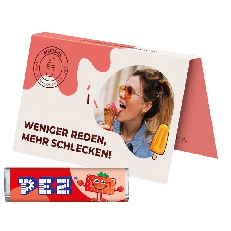 JG10174-3Werbekarte Visitenkartenformat PEZ_ PEZ Bonbonriegel_ Erdbeere
