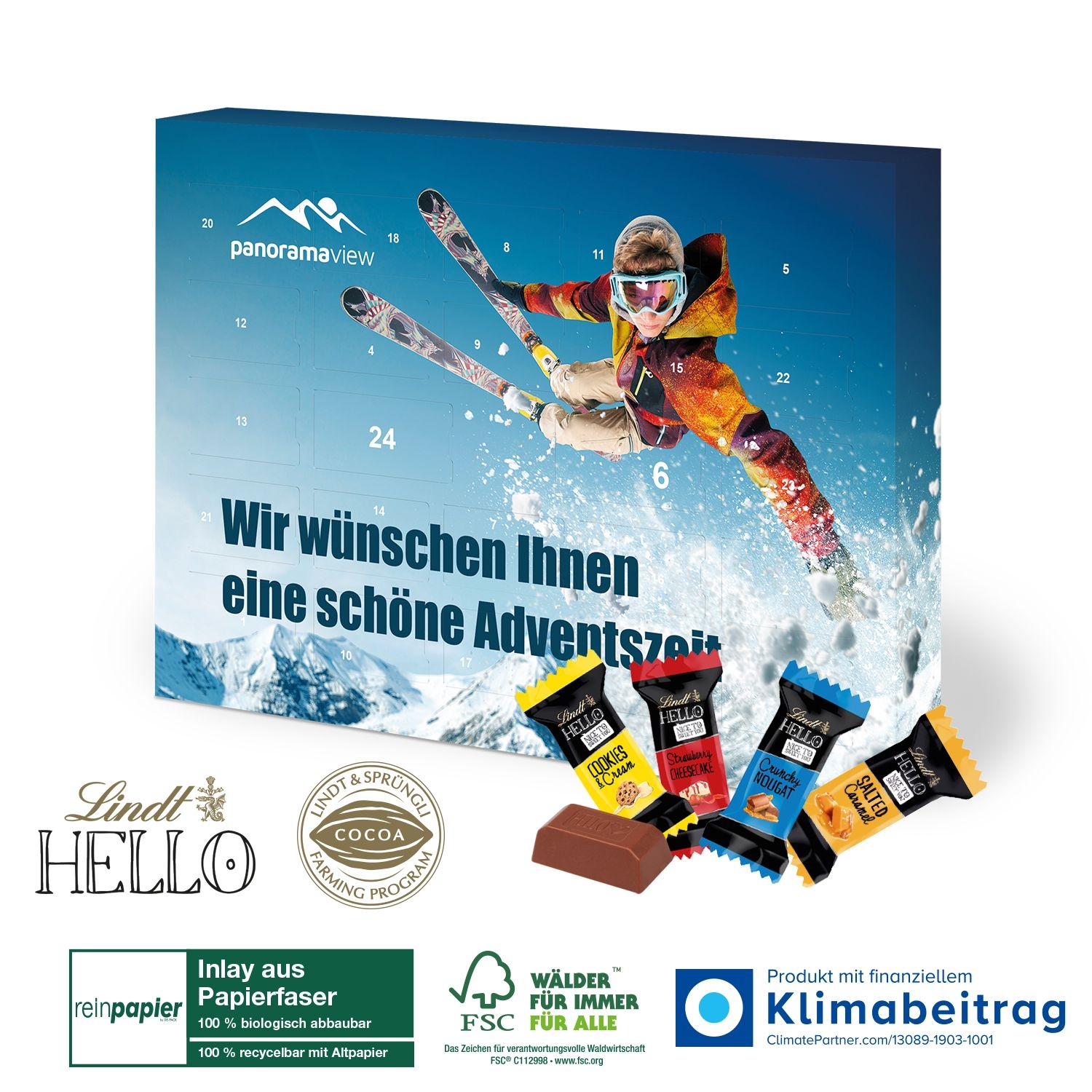 CD55408Adventskalender Lindt „HELLO“ Mini Stick Mix_ Inlay aus Papierfaser