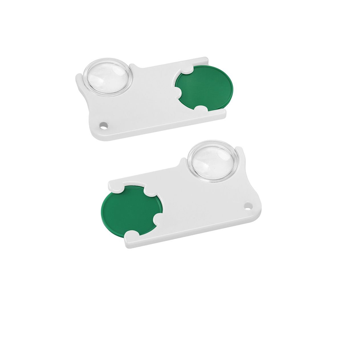 HE8286-2-0Chiphalter mit 1€-Chip und Lupe_ gruen_ weiss