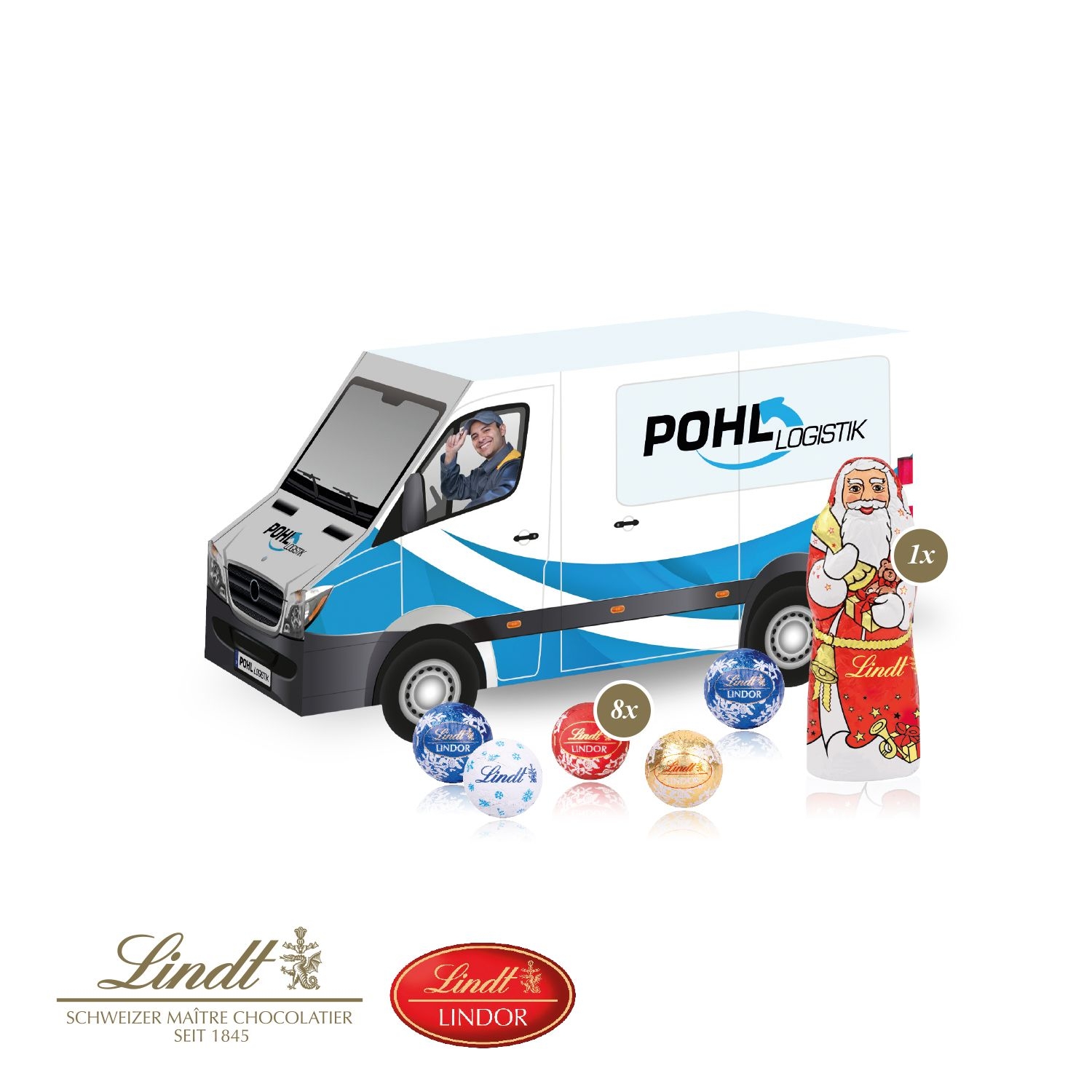 CD95543-013D Praesent _Transporter_ mit Lindt Minis und Nikolaus_ Lindt Weihnachts-Mix