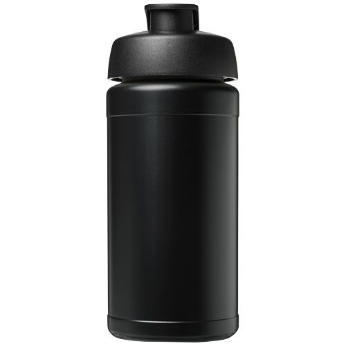 Baseline 500 ml recycelte Sportflasche mit Klappdeckel, schwarz,schwarz