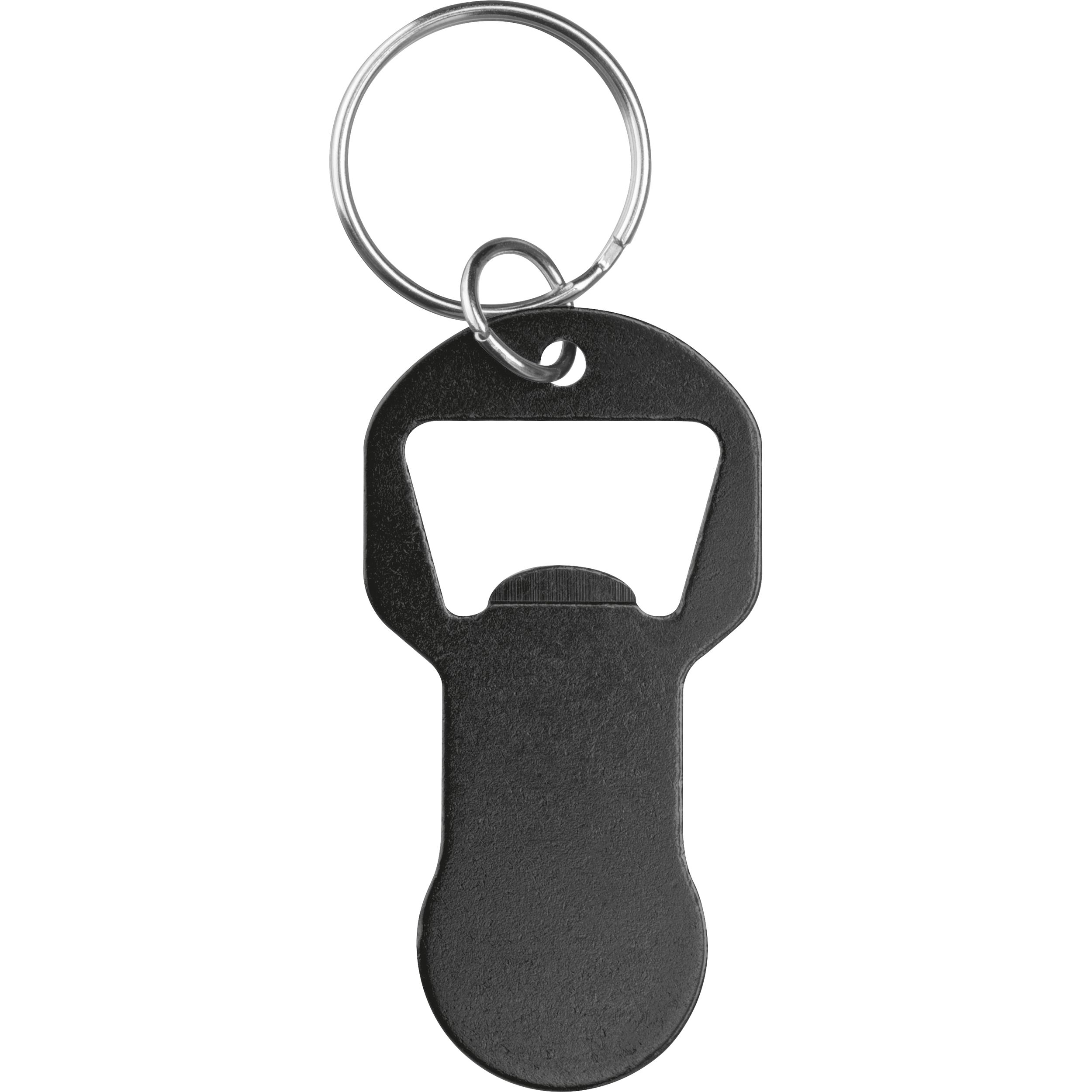 MA95445-03Recycelter Alu Schluesselanhaenger mit Einkaufswagenloeser und Flaschenoeffner OLIVER _ schwarz