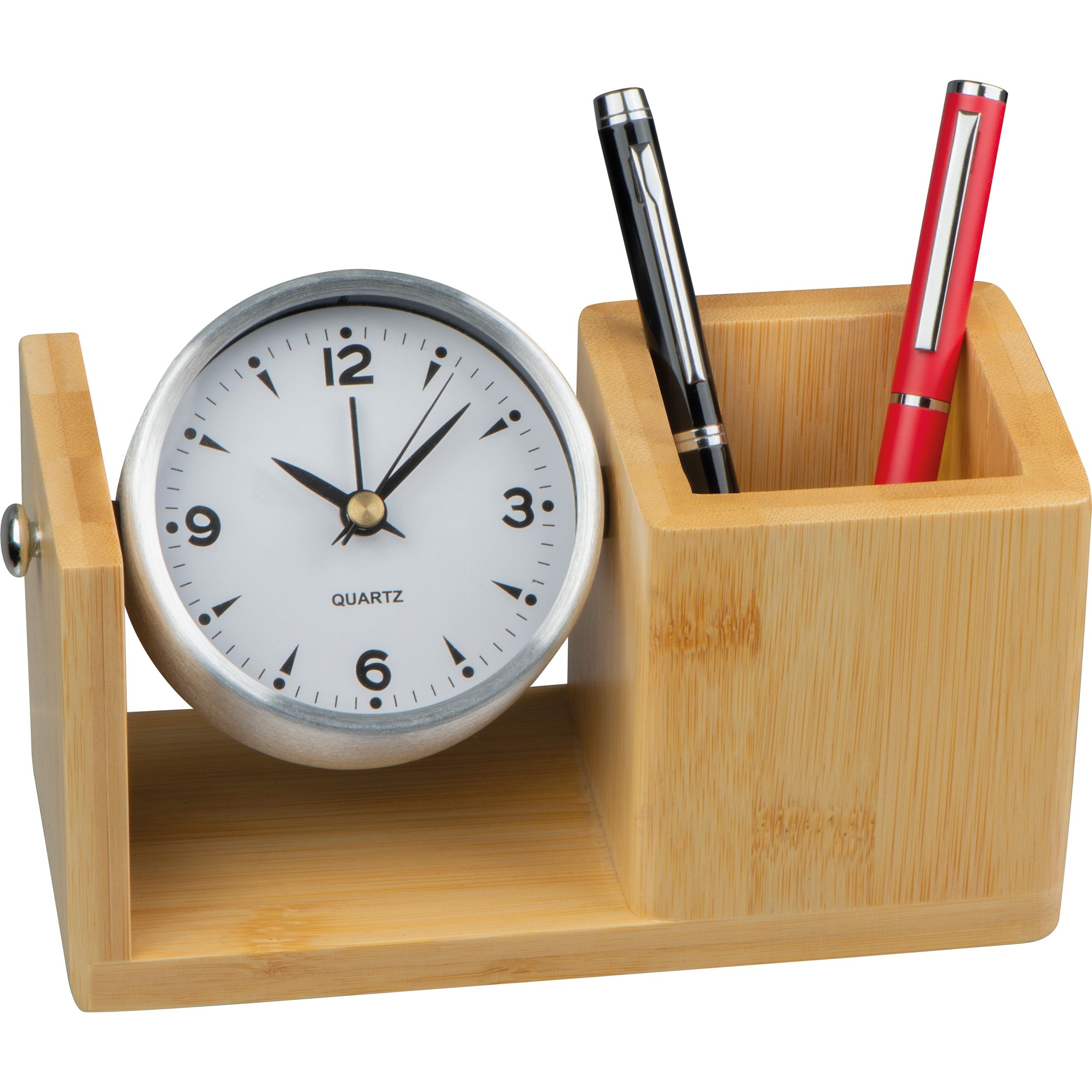 MA23154-13Stiftekoecher aus Bambus mit analoger Uhr_ beige
