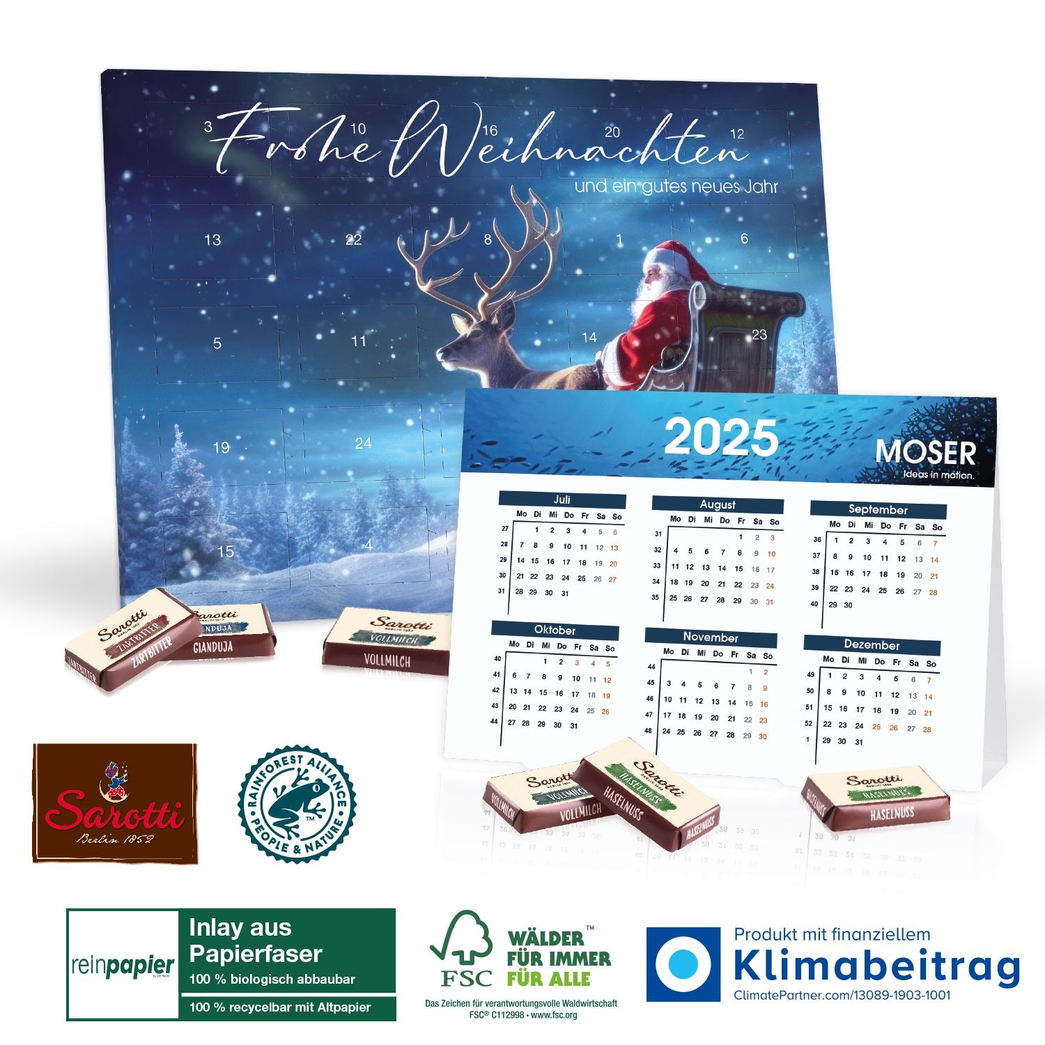 CD55365„2 in 1“ Adventskalender Sarotti mit Jahresplaner_ Inlay aus Papierfaser