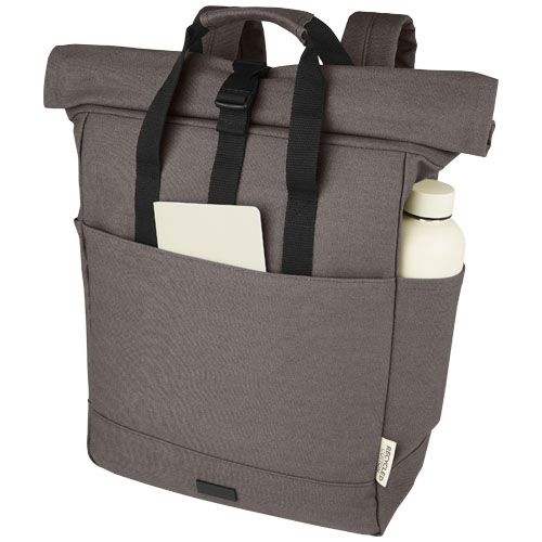 PF120678-3Joey 15_ GRS Rolltop Laptoprucksack aus recyceltem Canvas 15 L_ grau