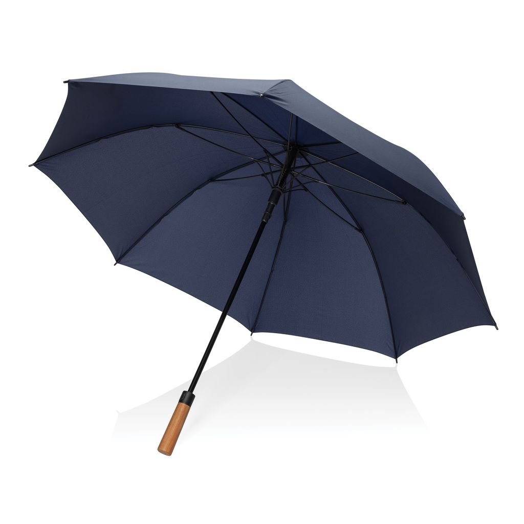 XDP850_72-25Tony Aware™ RPET 30_ Schirm mit auto. Oeffnung _ Akaziengriff_ navy blau