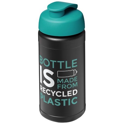 PF210461-12Baseline 500 ml recycelte Sportflasche mit Klappdeckel _ schwarz_aquablau