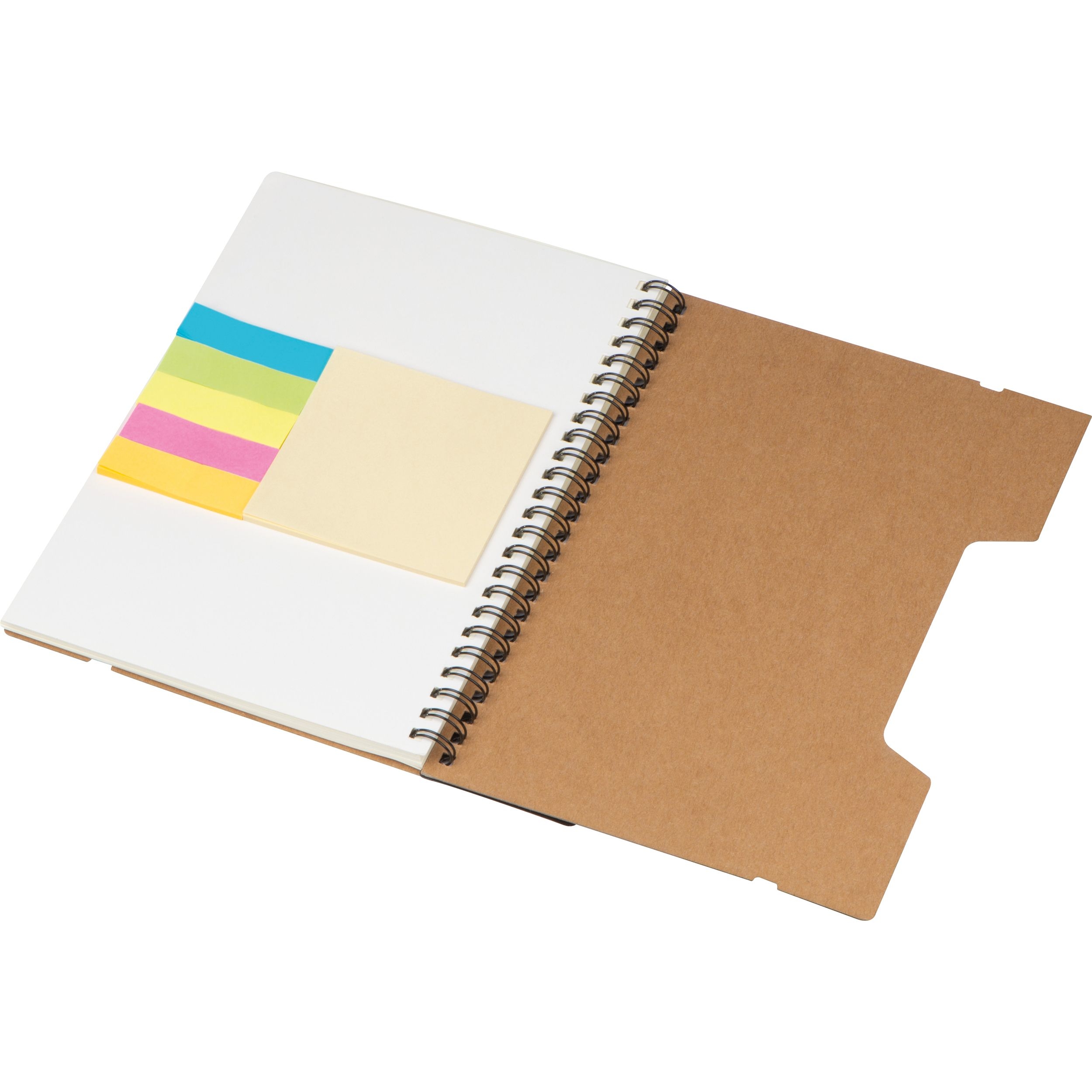 MA22387-01Notizbuch mit Haftnotizen_ Ringbuch_ Lineal und Gummiband zum Verschliessen_ braun