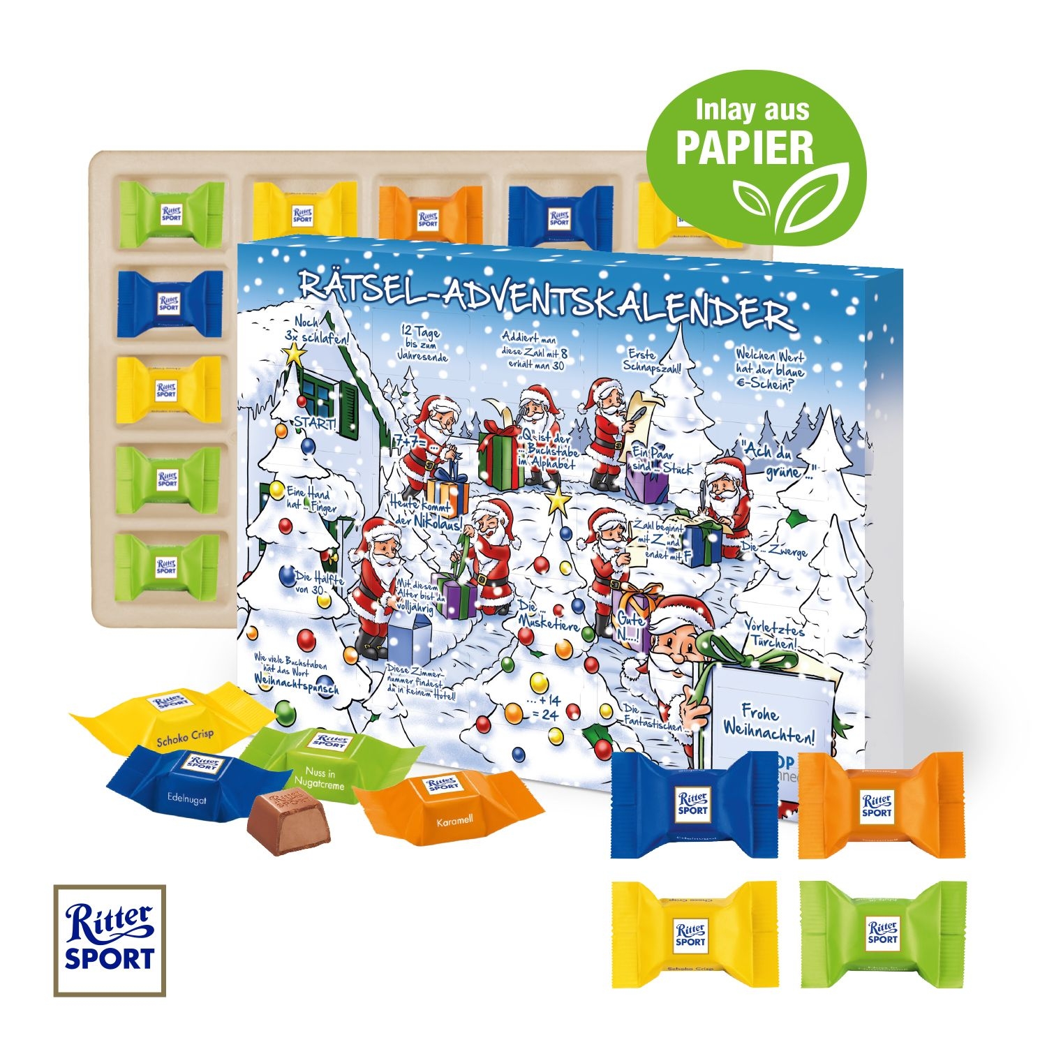 CD55410Adventskalender mit Ritter SPORT Schokowuerfel_ Inlay aus Papier