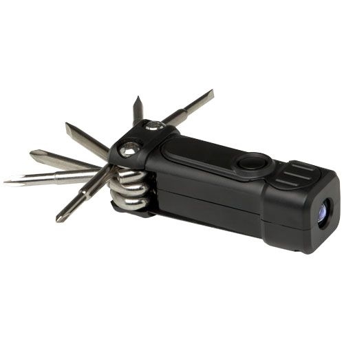 PF104569-2Octo 8-in-1 Schraubenzieher-Set aus recyceltem RCS Kunststoff mit Taschenlampe_ schwarz
