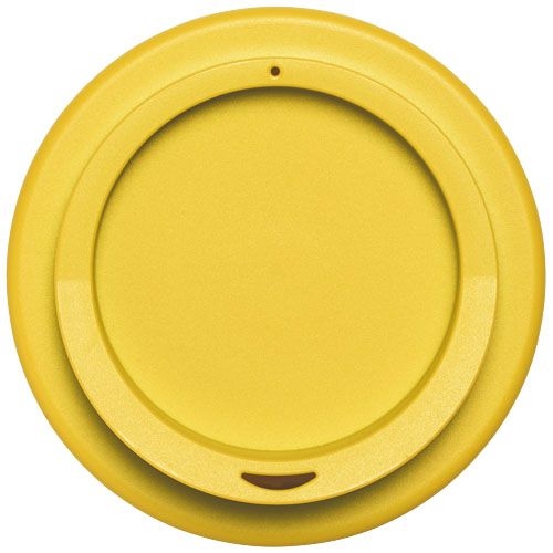PF210422-2Americano® Eco 350 ml recycelter Becher_ schwarz_gelb