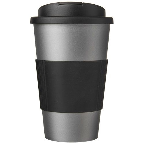 PF210696-12Americano® 350 ml Isolierbecher mit Schutzring _ auslaufsicherem Schraubverschluss_ silber_schwarz