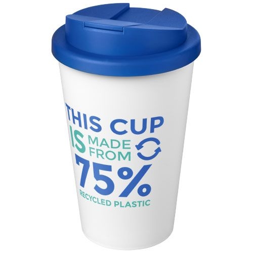 PF210425-27Americano® Eco 350 ml recycelter Becher mit auslaufsicherem Deckel_ mittelblau_weiss