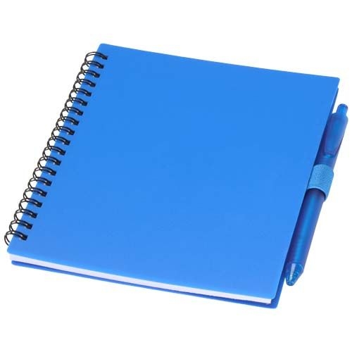 PF106298-3Niove Softcover Notizbuch aus recyceltem Kunststoff mit Kugelschreiber _blaue Mine_ blau