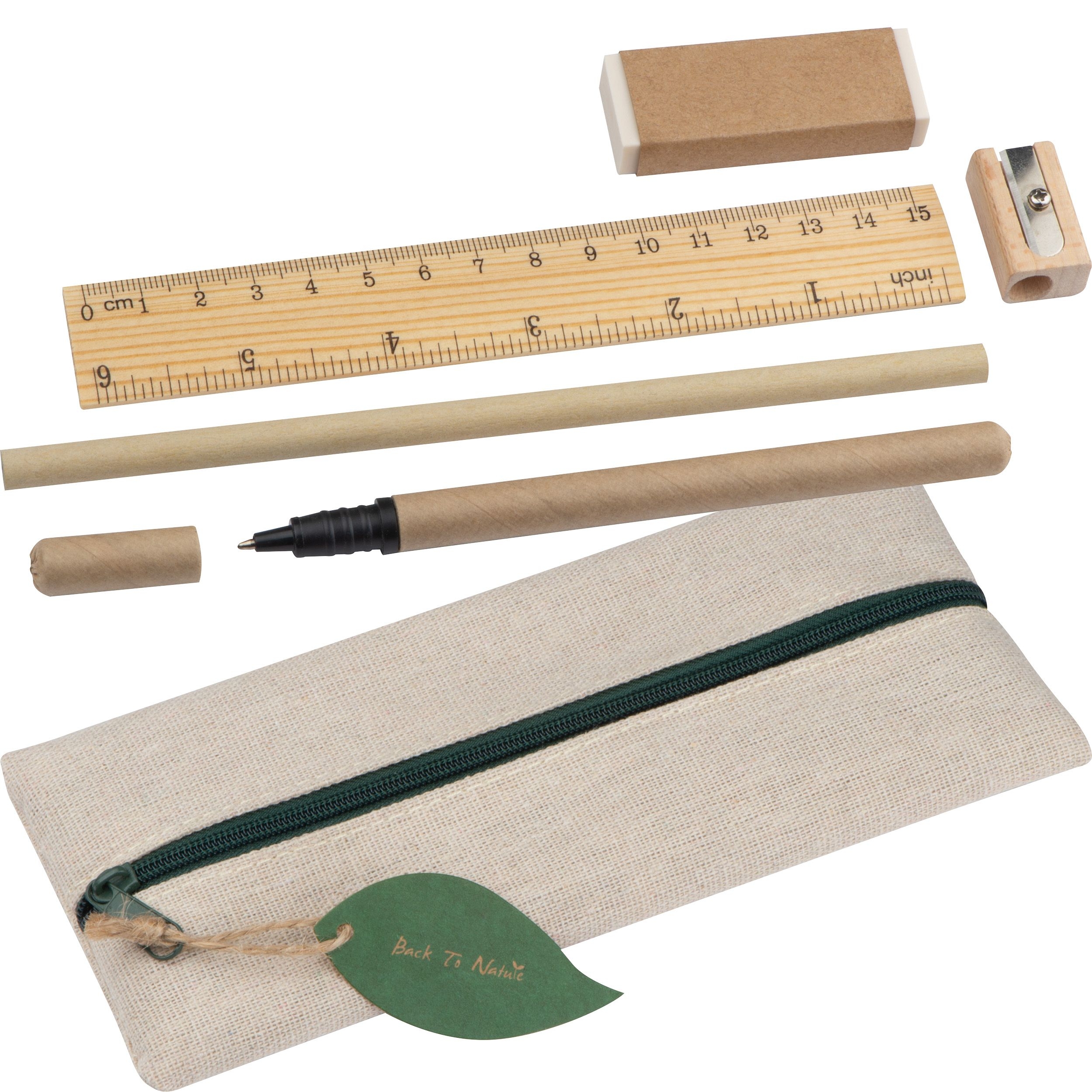 MA21558Schreibset mit Lineal_ Radiergummi_ Spitzer_ Bleistift und Rollerball