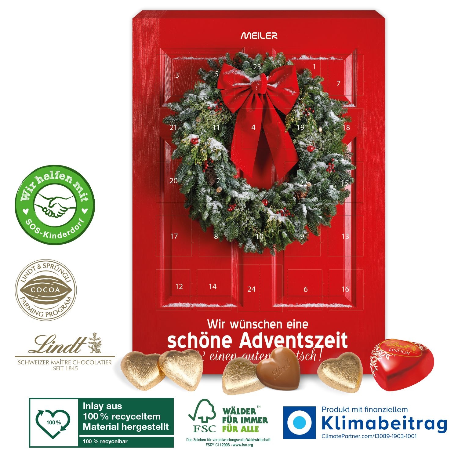 CD95317Adventskalender Lindt „Schokoladen-Herzen“