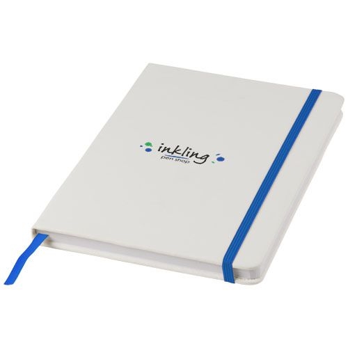 PF107135-2Spectrum weisses A5 Notizbuch mit farbigem Gummiband_ weiss_royalblau
