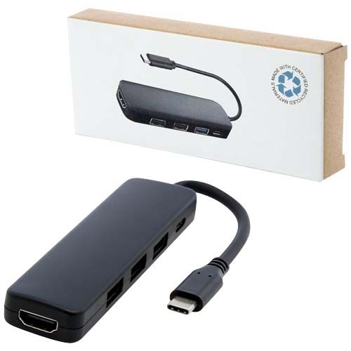 PF124368-1Loop Multimedia-Adapter aus recyceltem RCS Kunststoff USB 2_0-3.0 mit HDMI-Anschluss_ schwarz