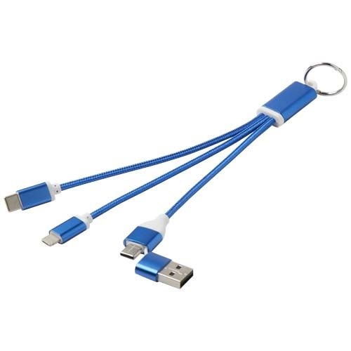 PF124382-2Metal 4-in-1 Ladekabel aus recyceltem Aluminium mit Schluesselanhaenger_ royalblau
