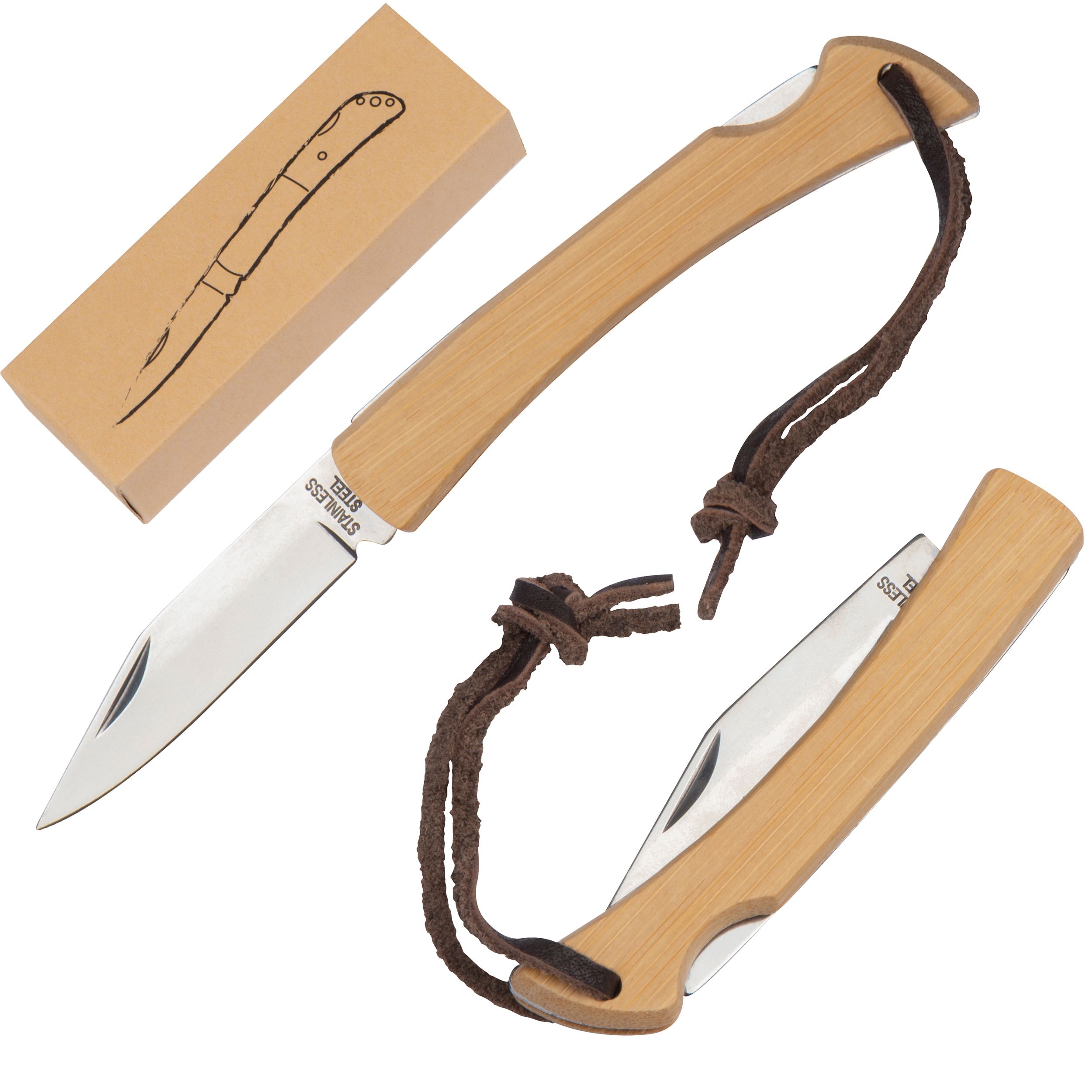 MA82692Taschenmesser mit Bambusschalen und Aufhaengeschlaufe