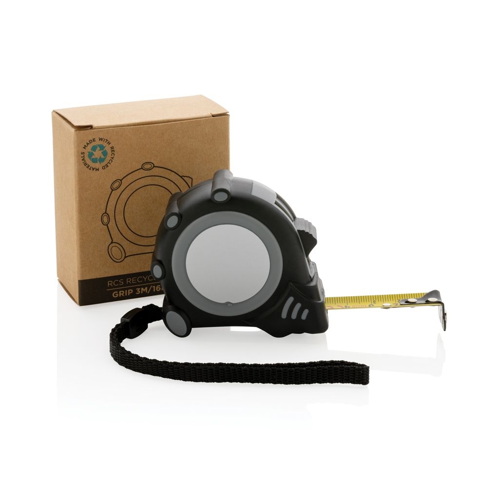 XDP112.14-1Grip 3m_16mm Massband aus RCS recyceltem Kunststoff_ grau
