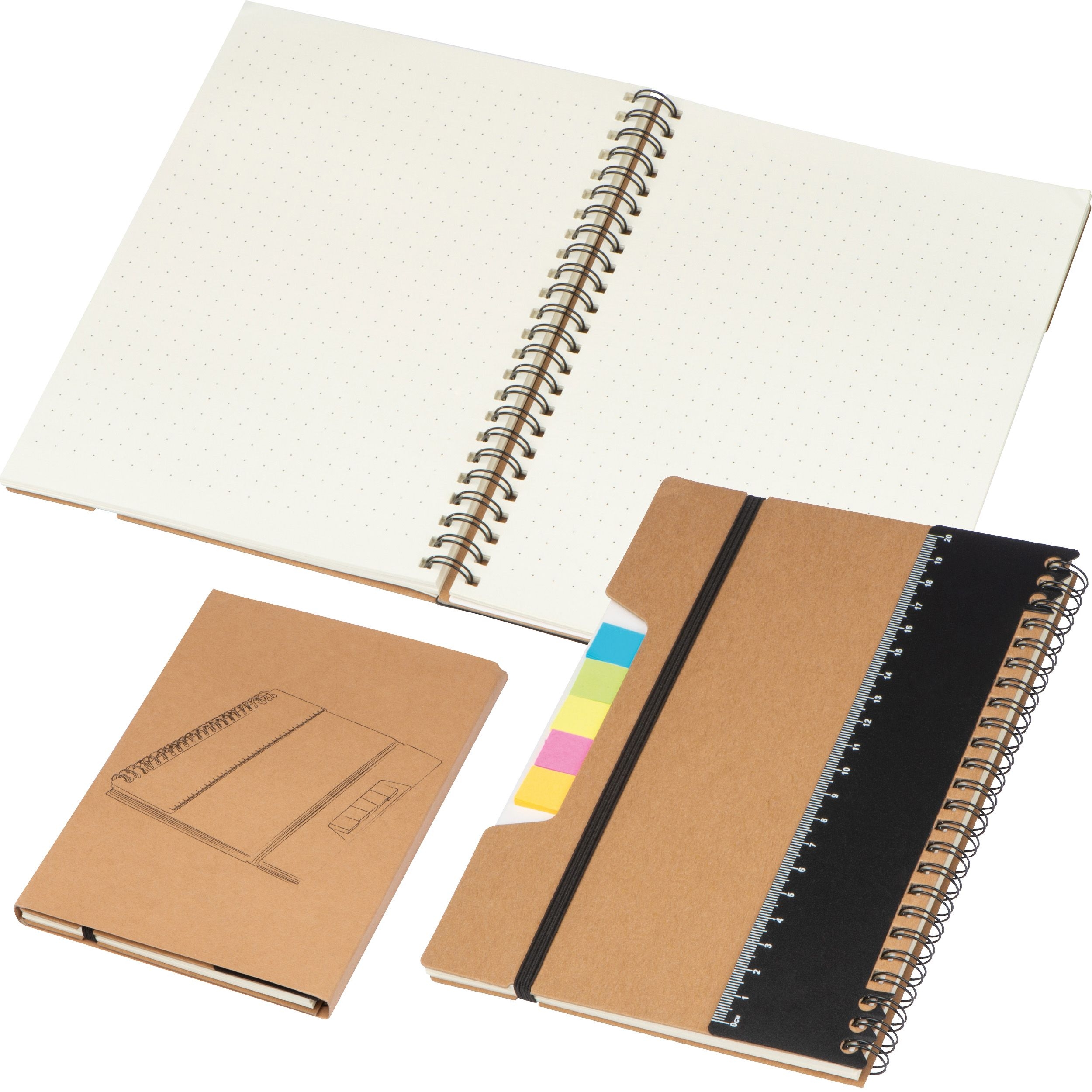 MA22387Notizbuch mit Haftnotizen_ Ringbuch_ Lineal und Gummiband zum Verschliessen