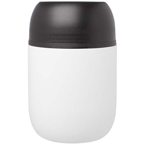 PF113421-1Supo 480 ml doppelwandiger Lunchpot aus recyceltem Edelstahl mit faltbarem Loeffel_ weiss