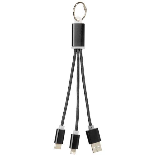 Metal 3-in-1 Ladekabel mit Schlüsselanhänger, schwarz