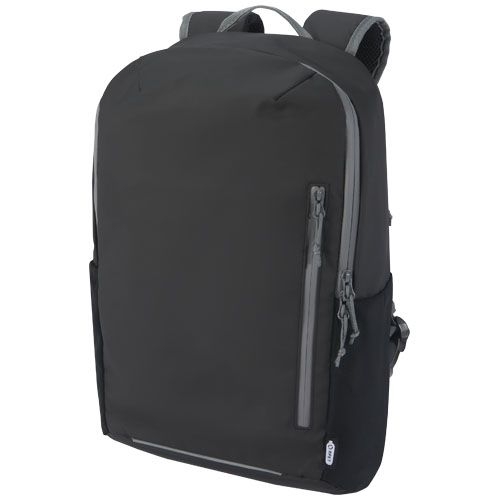 Aqua wasserabweisender 15" Laptop-Rucksack aus GRS Recyclingmaterial 21 L, schwarz