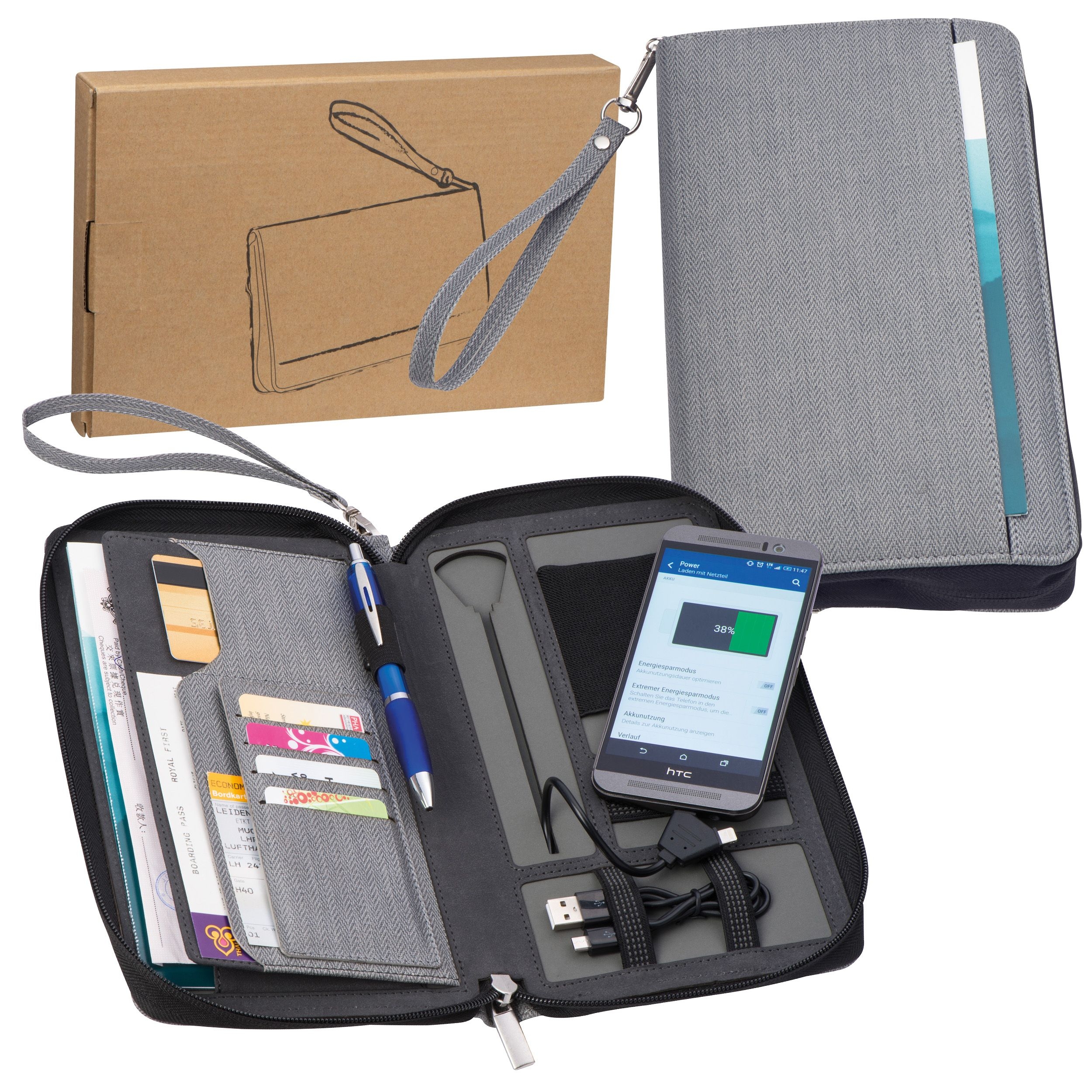 MA20122-07Reisemappe mit integrierter Powerbank 4.000 mAh_ silbergrau