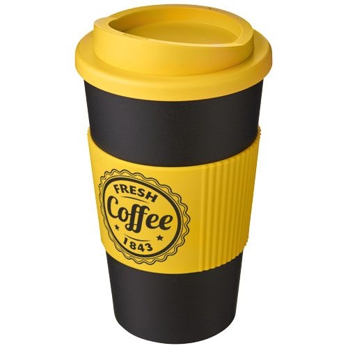 PF220002-1Americano® 350 ml Isolierbecher mit Schutzring_ gelb_schwarz