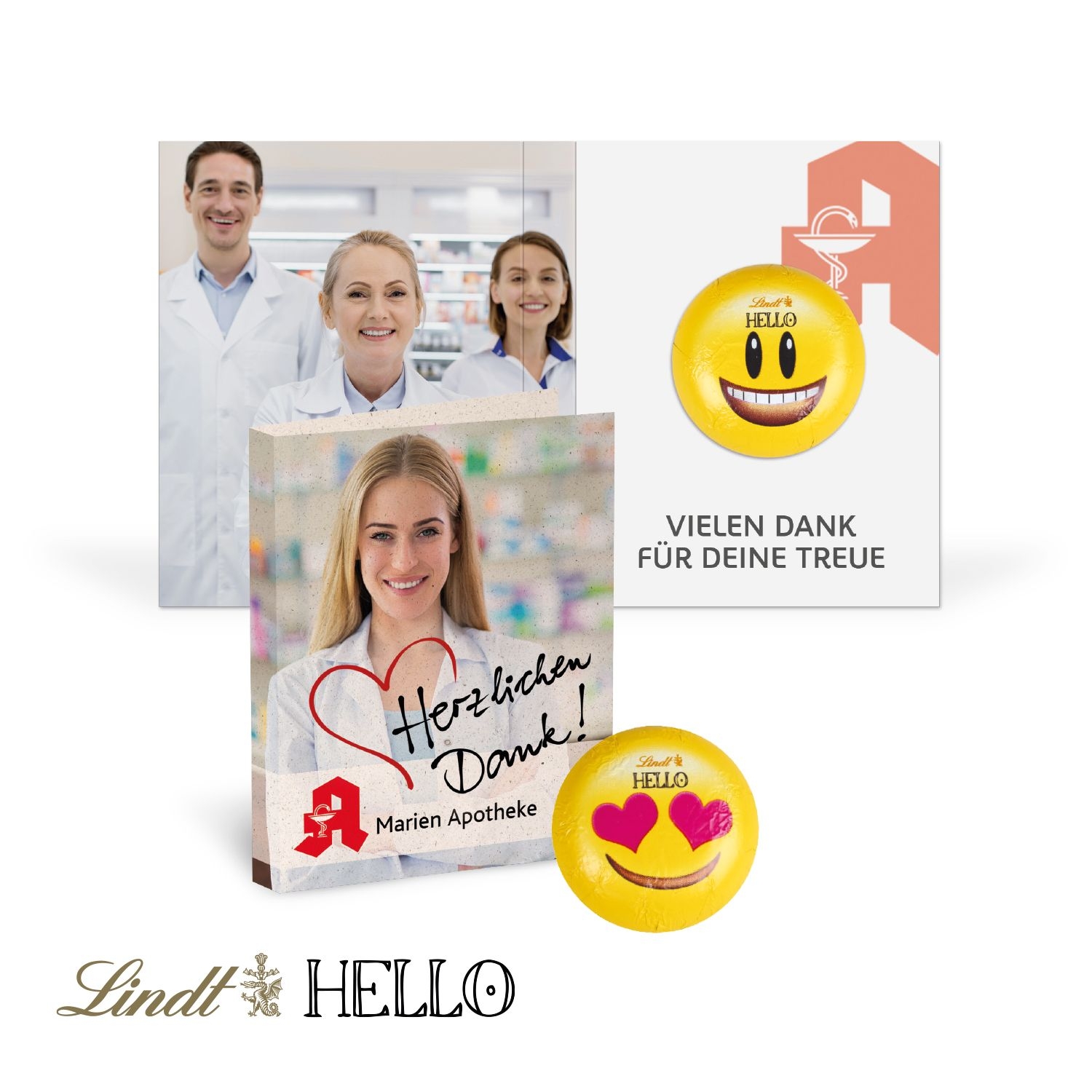 CD91468Werbe-Klappkarte mit Lindt HELLO Mini Emoti