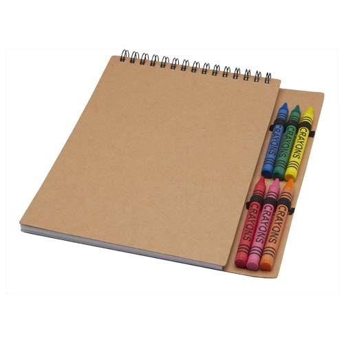 PF107967-1Doodle A5 Softcover Spiralnotizbuch mit Farbstiftset_ natur