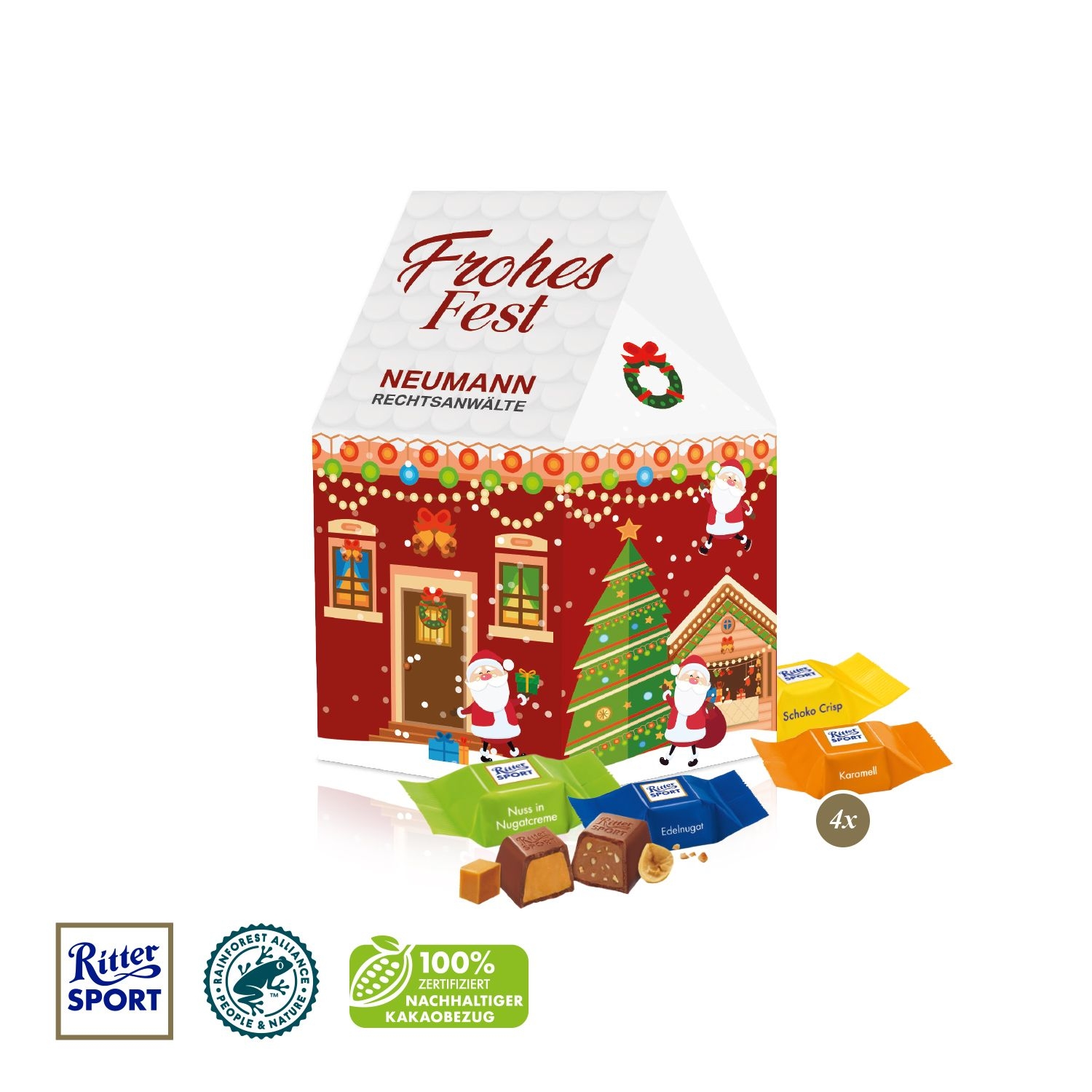 CD95551-013D Praesent _Haus_ mit Ritter SPORT Schokowuerfel_ Ritter Sport Schokowuerfel