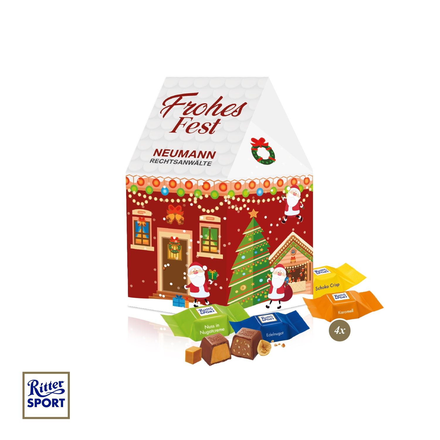 CD95551-013D Praesent Haus mit Ritter SPORT Schokowuerfel_ Ritter Sport Schokowuerfel