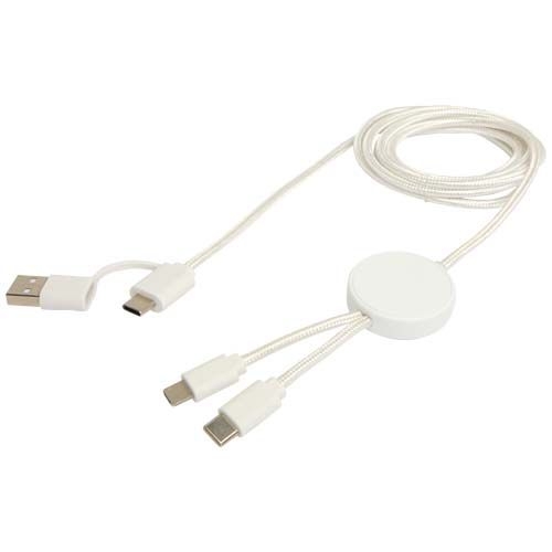 PF124428-1Citala 150 cm 5-in-1 Kabel aus recyceltem Kunststoff fuer Datenuebertragung und 27W Schnellladung_ wei