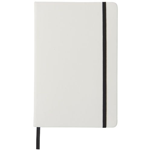 PF107135-1Spectrum weisses A5 Notizbuch mit farbigem Gummiband_ weiss_schwarz