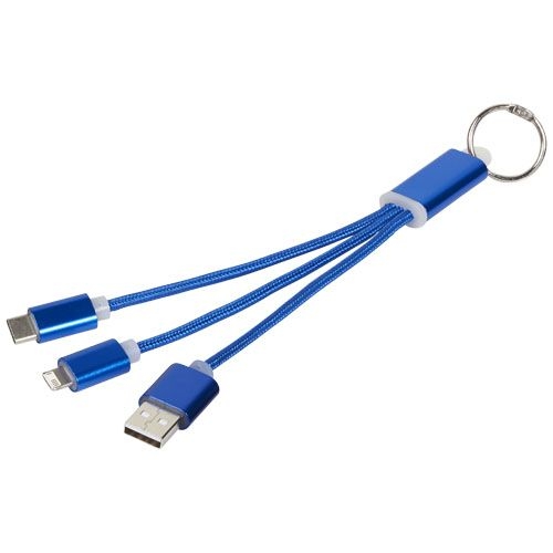 Metal 3-in-1 Ladekabel mit Schlüsselanhänger, royalblau