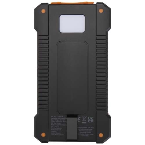 PF124471-1Altair 10 W 5000 mAh robuste Solar Powerbank aus recyceltem Kunststoff mit integrierter Taschenlampe
