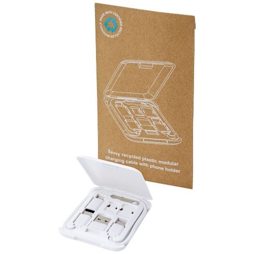 PF124361-1Savvy recyceltes modulares Ladekabel mit Telefonhalterung_ weiss