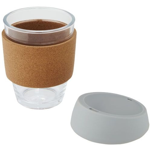 PF100665-2Lidan 360 ml Becher aus Borosilikatglas mit Korkgriff und Silikondeckel_ grau