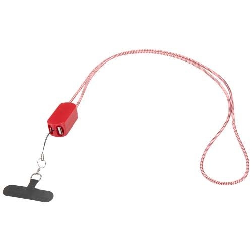 PF124494-2Anser Smartphone Lanyard aus recyceltem Kunststoff mit 27 W 5-in-1 integriertem Kabel_ rot