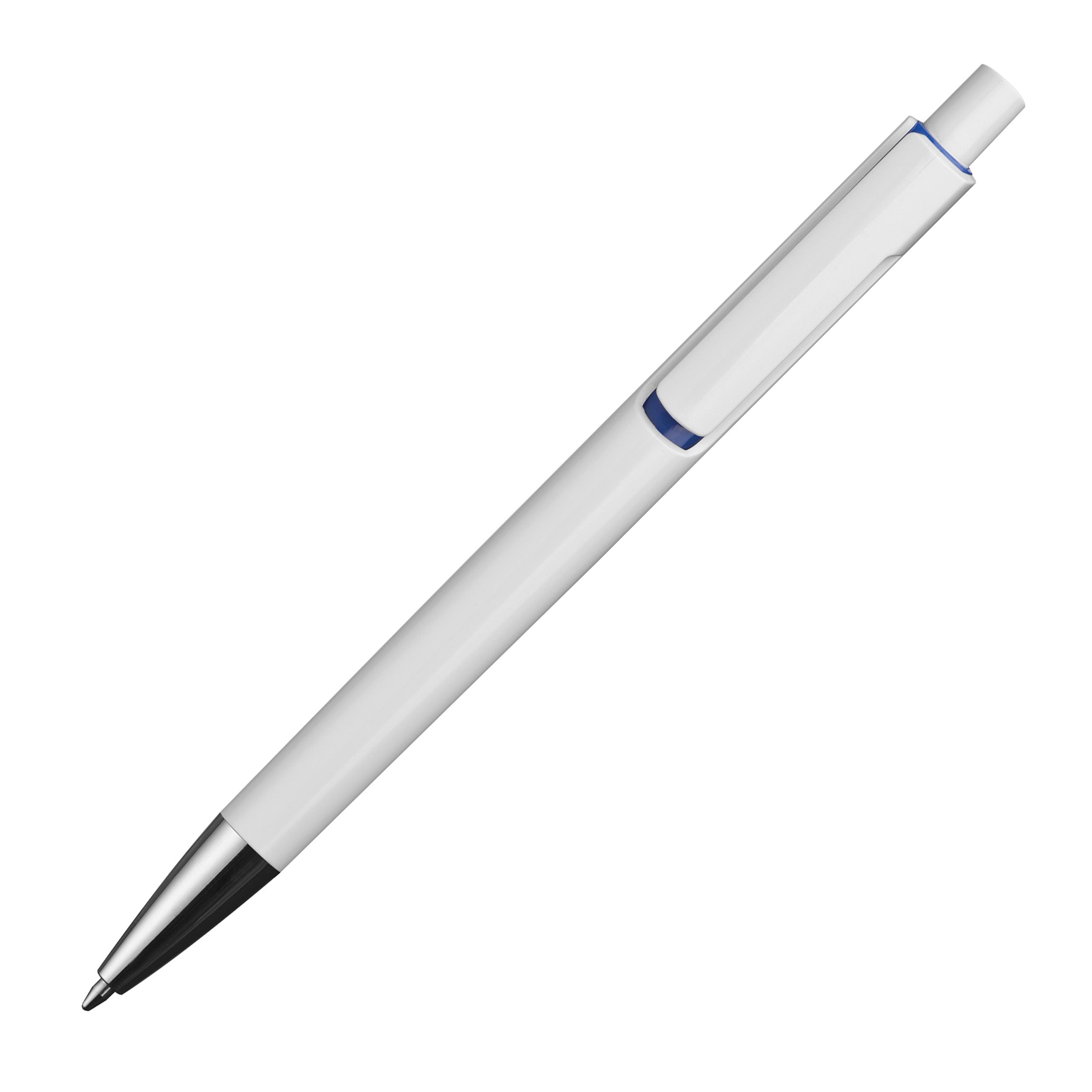 MA13537-04Weisser Kugelschreiber mit farbigen Applikationen _ blau